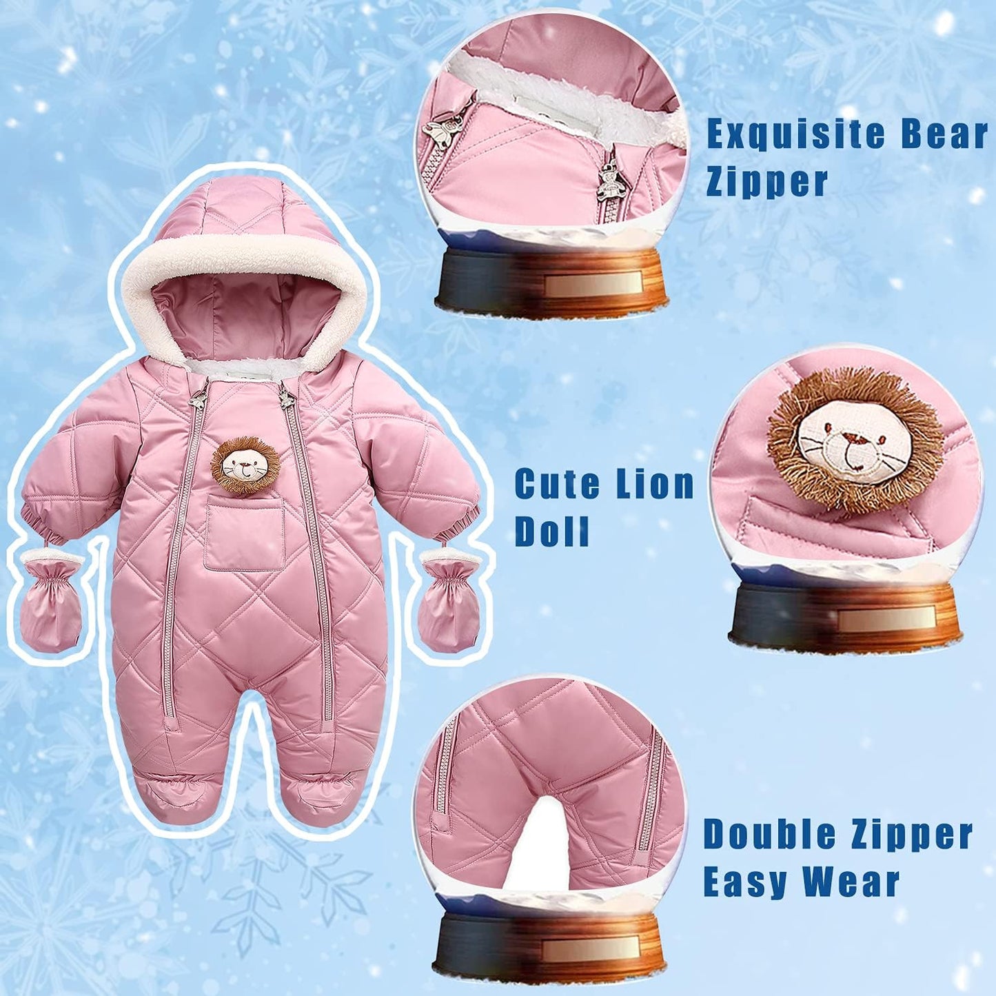 Infant Baby Winter Snowsuit Coat Romper Hooded Footie Outwear Warm Jumpsuit for Girls Boys 6-24 Months