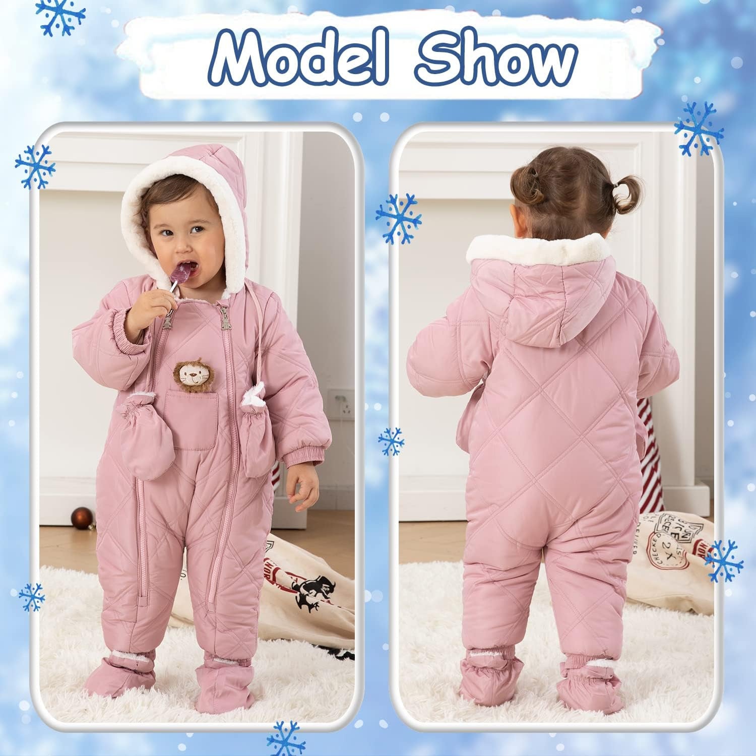 Infant Baby Winter Snowsuit Coat Romper Hooded Footie Outwear Warm Jumpsuit for Girls Boys 6-24 Months