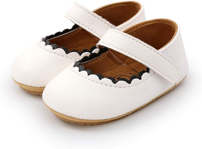 Baby Girls Mary Jane Flats Shoes with Non-Slip Soft Sole Toddler First Walkers Newborn Princess Dress Shoes