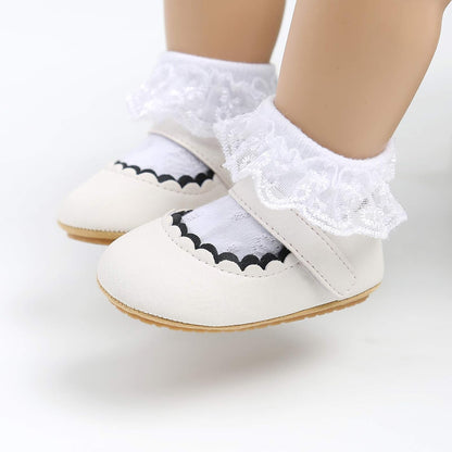 Baby Girls Mary Jane Flats Shoes with Non-Slip Soft Sole Toddler First Walkers Newborn Princess Dress Shoes