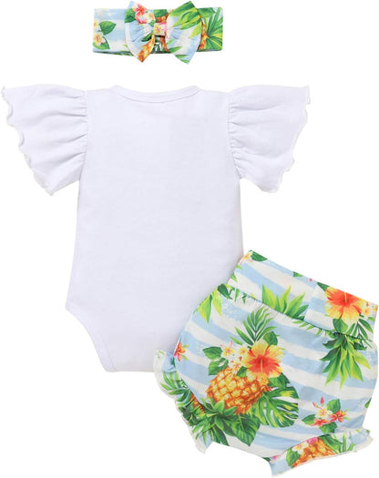 Isn'T She Lovely Newborn Baby Girls Coming Home Outfit Ruffle Romper Shorts Pants Headband 3PCS Summer Clothes Set